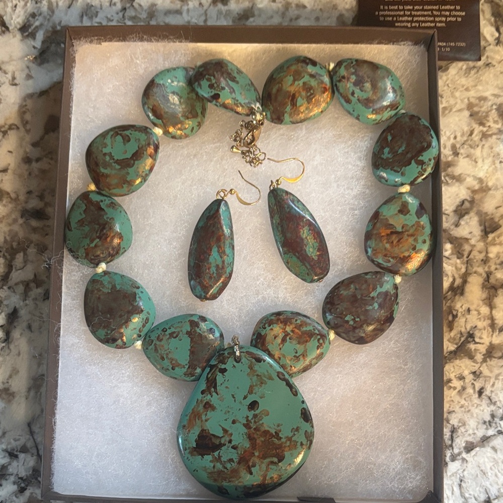 Patina Teardrop Necklace and Earring Set.   I believe they are painted.